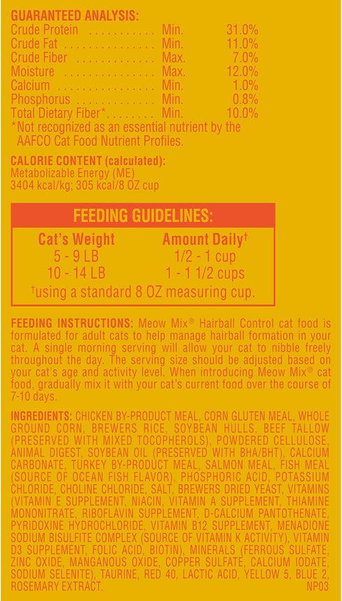 Meow Mix Hairball Control Dry Cat Food - 6.3 Pound Bag