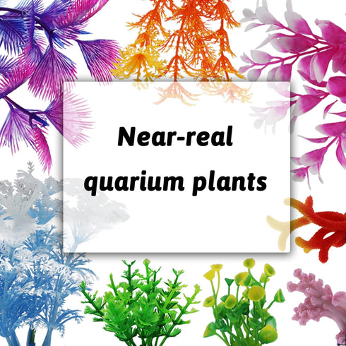 8 Pcs Aquarium Decorations, Small Plastic Plants with Resin Coral, Fish Tank Accessories, Aquarium Decor
