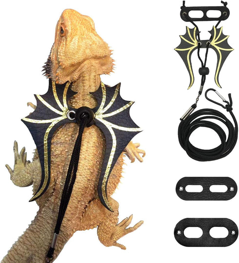 ADOGGYGO Bearded Dragon Lizard Leash Harness, 3 Size Pack Dinosaur Wing Harness for Reptiles