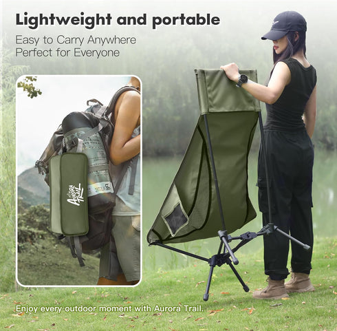AuraroTrail 374 lb AuroraTrail High Back Folding Camping Chair with Pillow Lightweight Portable Outdoor Chair with Cup