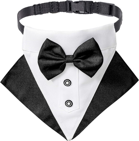 ADOGGYGO Formal Dog Tuxedo Wedding Pet Bandana Collar with Bow Tie, Adjustable for Medium Dog (Medium)