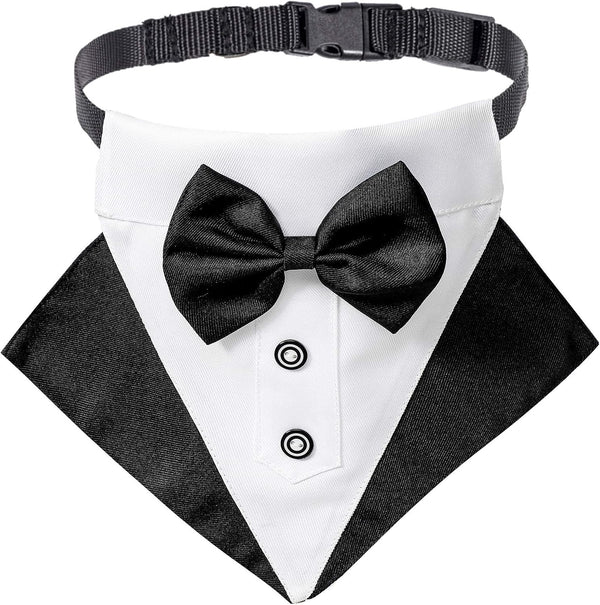 ADOGGYGO Formal Dog Tuxedo Wedding Pet Bandana Collar with Bow Tie, Adjustable for Medium Dog (Medium)