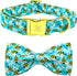 Elegant Blue Bees Print Dog Collar with Bow Tie, Summer Collar for Small Medium Large Dogs