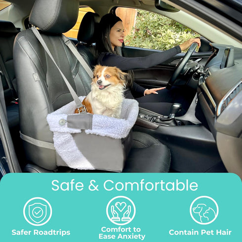 Dog Car Seat for Small Dogs - Blue Booster Seat, Washable, Adjustable, Collapsible Pet Travel Carrier Bed