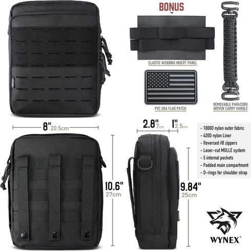 WYNEX Tactical Molle Admin Pouch, Utility EDC Organizer, Double Layer Design Medical EMT Attachment Bag