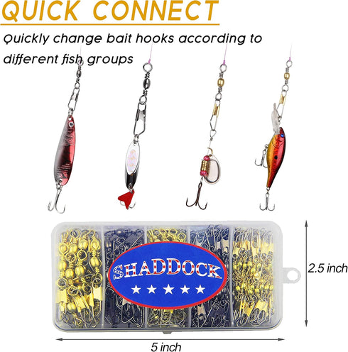 Snap Swivels Fishing Kit - Barrel Swivels with Safety Snap Connector for Saltwater, Freshwater Fishing Gear