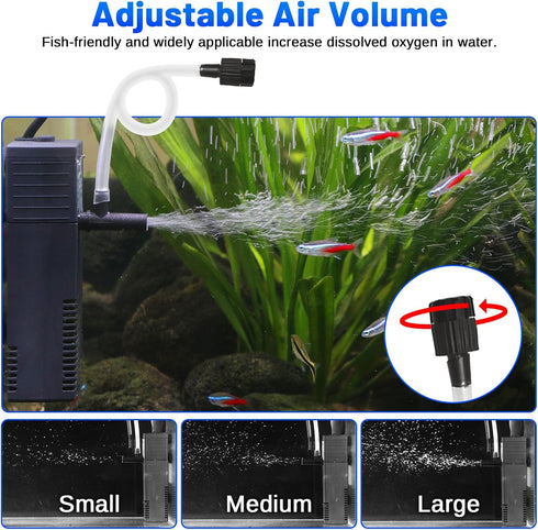 Aquarium Filter for Small Betta Fish Tank, 4-in-1 Adjustable Internal Filter for 5-15 Gallon