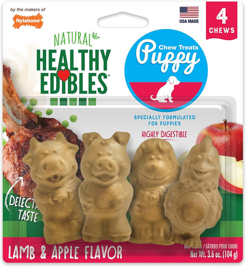 Nylabone Healthy Edibles Natural Puppy Chews, Long Lasting Treats for Puppies, Lamb & Apple Flavor, 4 Count