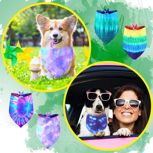 30 Pcs Tie Dye Dog Bandanas Bulk, Colorful Washable Triangle Pet Kerchief for Small Medium Large Dogs