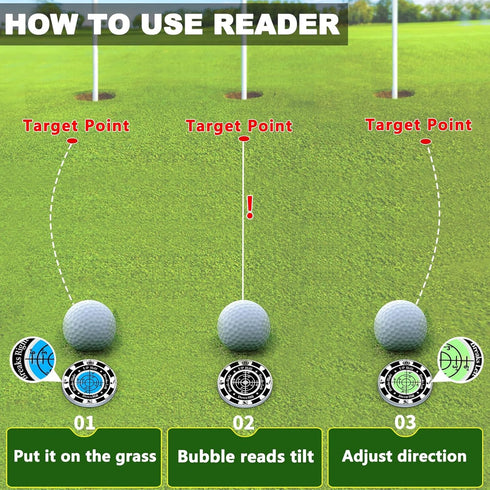 2 Pack Golf Green Reader, Ball Marker for Putting Green with High Precision Horizontal Bubble, Golf Accessories Putt
