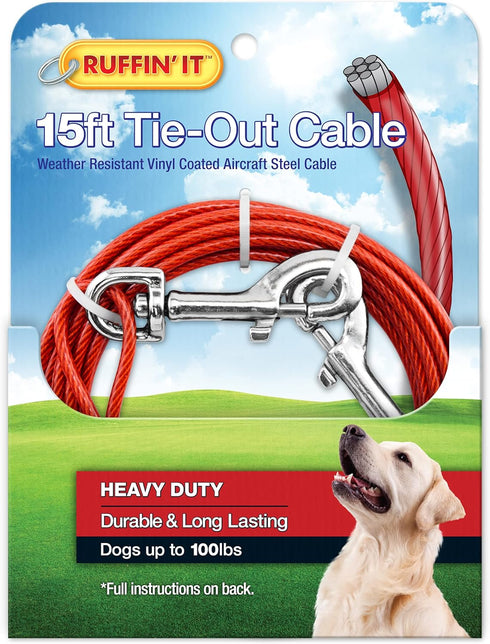 Ruffin' It 15 ft. Heavy Duty Cable Tie-Out for Dogs - 1700# Strength, Up to 100 lbs