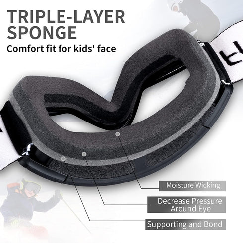Freela Kids Ski Snowboard Goggles - Anti Fog Anti UV Goggles for Toddler(3-14) Girls Boys Snow Skiing Equipment