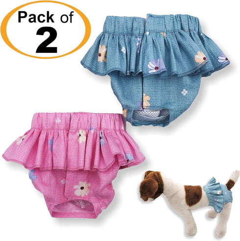 Pack of 2 Dog Female Diapers Skirts, Sanitary Pants Cotton for Small Pet Cat (M: Waist: 13" - 16")