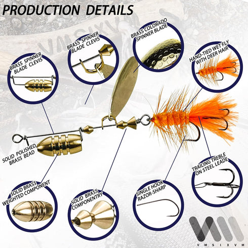 Trout Lures Trout Spinners, Rooster Bait Tail Trout Fishing Lures for Bass Salmon Pike, Fishing Spinner Kit Smallmouth Bass Lures with Brass Spinner for Lake River Fishing by VMSIXVM