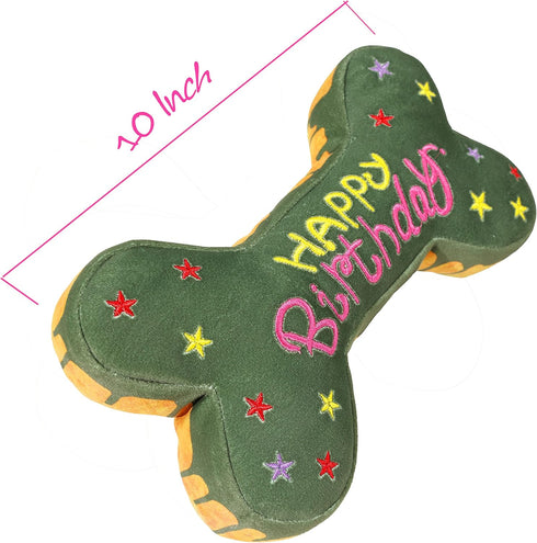Dog Birthday Toys - Soft Cotton Filled Squeaky Bone Shape Cake for Small, Medium, and Large Breeds