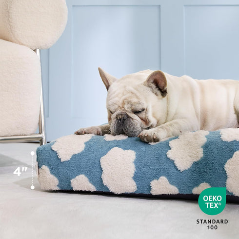 Lesure Dog Beds Large Sized, Thick Shredded Chopped Foam Pet Bed, Indoor with Removable Cover, 35'x22', Blue.