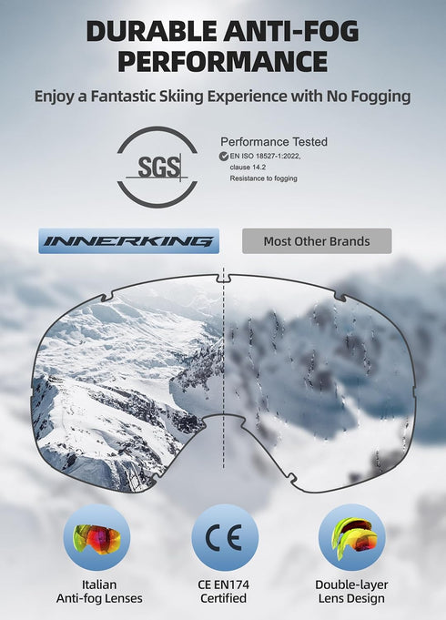 OTG Ski Goggles, Over Glasses Snow/Snowboard Sports Goggles Anti Fog for Adults & Youth