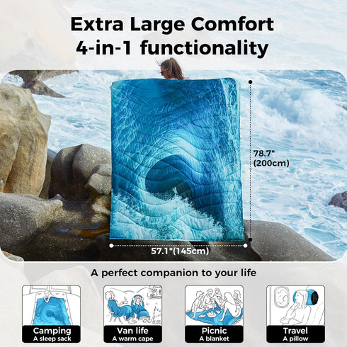 KingCamp Lightweight Camping Blanket, Down Alternative Puffy Printed Quilt, Portable for Travel, Picnic, Hiking, 79" x