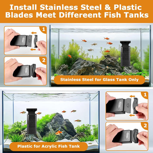 2 2/5"-3/5" hygger Magnetic Fish Tank Cleaner, Aquarium Glass Cleaner with Detachable Algae Scraper Blade, Floating