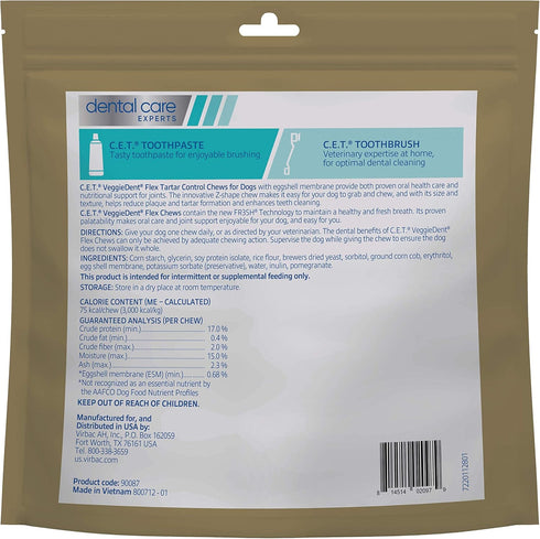 Virbac C.E.T. VEGGIEDENT Flex Tartar Control Chews for Dogs - Medium Size