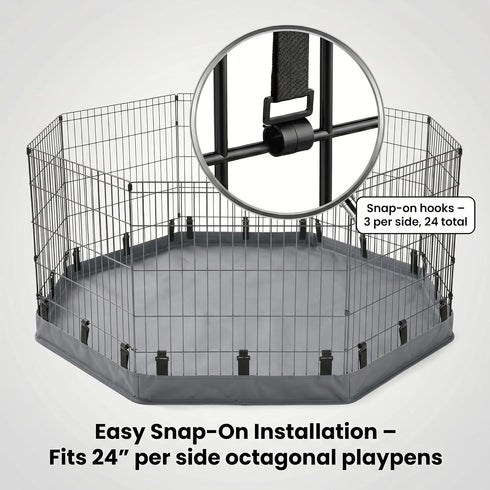 24" 600D PJYuCien Octagonal Playpen Bottom Pad for Side Metal Pet Pen, Waterproof Oxford with Raised Edges & Snap