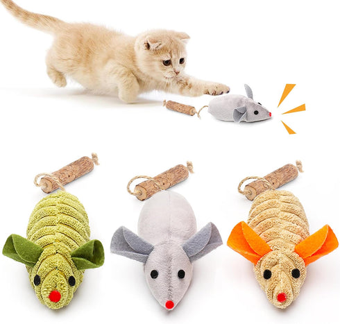 Potaroma 3Pcs Cat Toys - Squeak Mice, Interactive Catnip Silvervine Animals for Indoor Kittens