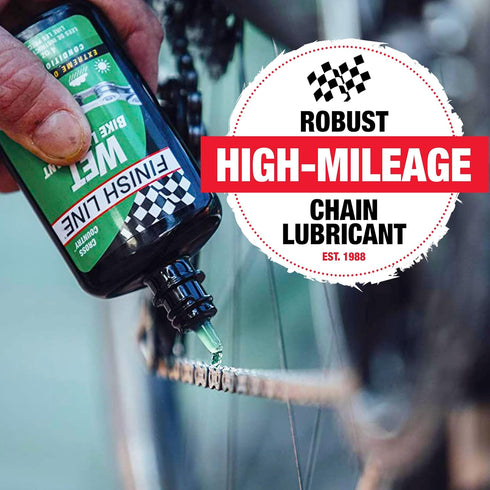 32oz Finish Line Wet Bicycle Chain Lube Long-Lasting Wet Style Lubricant for Road, Mountain, and Gravel Bikes Reduces