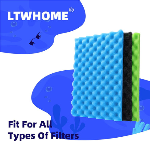 LTWHOME Fish Pond Foam Filter Sponge Set, 17" X 11", Pack of 3 Sets