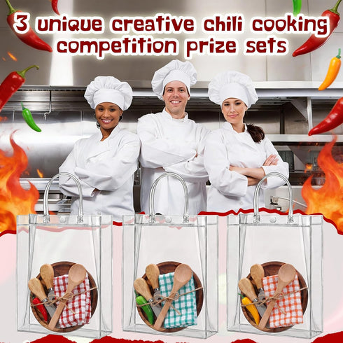 Ferrochef Set 3 1st 2nd 3rd of Chili Cook Off Trophies Chili Cook Off Prizes Wooden Cutting Board Fake Peppers Knives