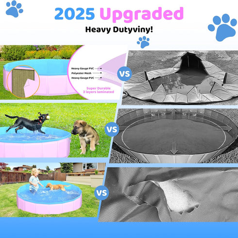 CACSPS 2025 55" 12" Swimming Updated Foldable Dog Pool, x Kiddie Pool with Hard Plastic, Non-Slip Dog Bath Tub