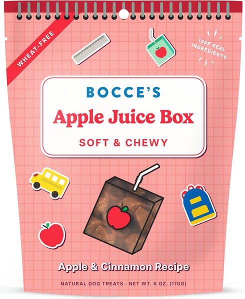 Bocce's Bakery Apple Juice Box Treats for Dogs, Wheat-Free, All-Natural Soft & Chewy Cookies, 6 oz