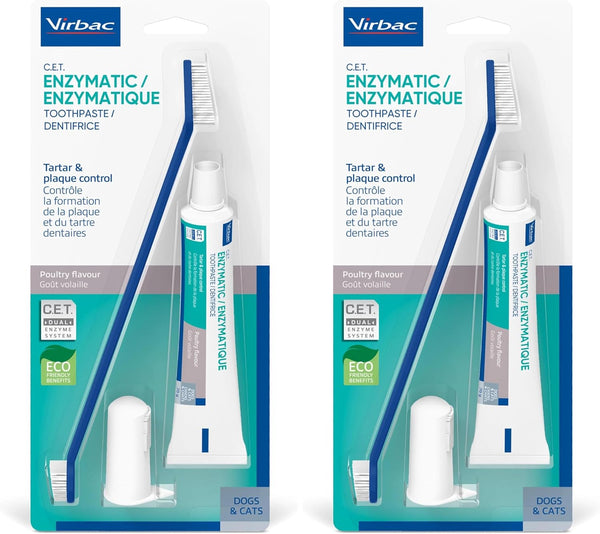 Virbac C.E.T. Oral Hygiene Kit for Dogs | Poultry-Flavor Toothpaste | Fingerbrush