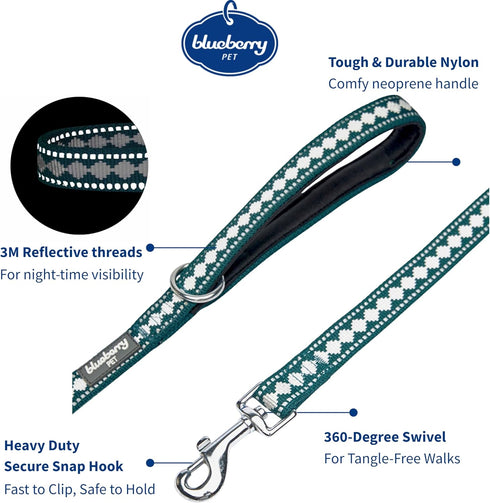 Blueberry Pet 3M Reflective Jacquard Dog Leash, 5 ft x 5/8", Teal Blue, Small, Comfortable Handle for Dogs