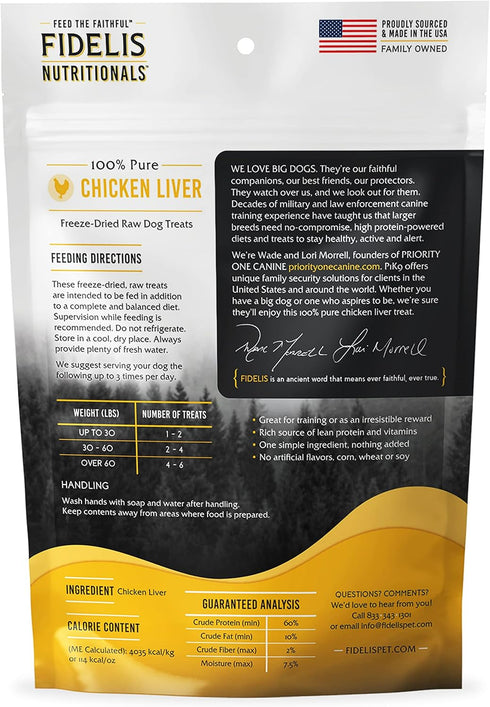 FIDELIS Freeze Dried Dog Treats for Large & Small Dogs, Made with USA Raw Chicken Liver - 4 oz