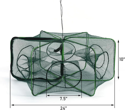 19.7ft Alwonder Minnow Crab Fish Trap, Foldable Crawfish Crayfish Trap with Luminous Rope and Bait Clip, Crab Traps