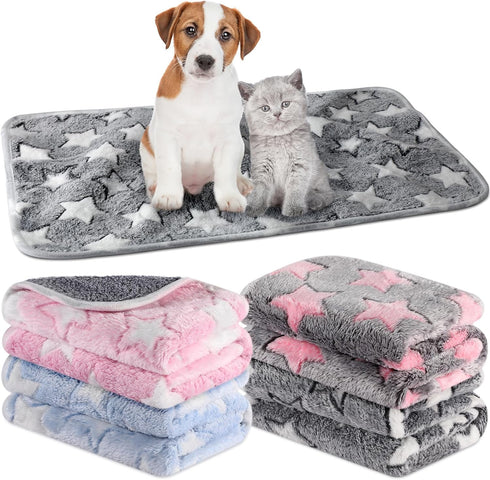 4 Pcs Waterproof Dog Blankets, 24 x 16 Inch Washable Puppy Blankets for Small Dogs, Reusable Pet Pee Pad, Multicolor