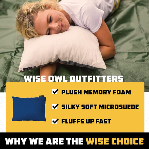 Wise Owl Outfitters Camping Pillow – Memory Foam Travel Pillow for Airplane, Hiking, Backpacking & Outdoor Use