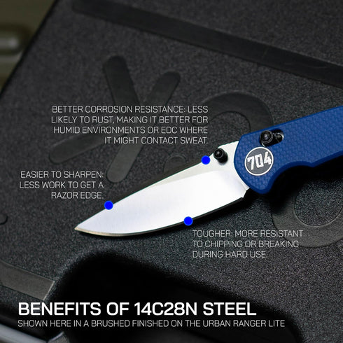 704 Gear V2 3.74" 14C28N Urban Ranger | EDC Folding Pocket Knife with Ambidextrous Thumbstud and Crossbar Lock | Blade
