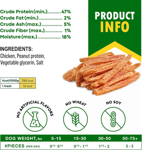 10.6 oz Dog Treats Chicken Jerky Strips - Human Grade Meat Sticks - Natural Pet Dried Snacks Rawhide - Free - Long