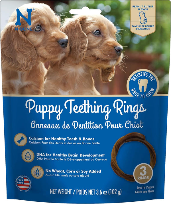 N-Bone Puppy Teething Rings, Peanut Butter Flavor Dog Treat, 3 Count Bag, 3.6-oz