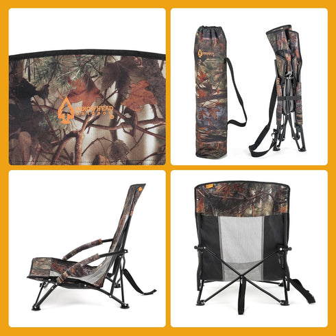 350LBS ARROWHEAD OUTDOOR Low-Profile Turkey Hunting Chair Camo Folding Blind Seat with Mesh Comfort & Carry Strap