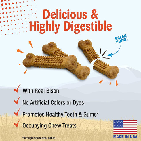 Nylabone Nubz WILD Natural Edible Chew Treats for Dogs, Made in USA, Bison Flavor, Small - Up to 25 lbs. (4 Count)