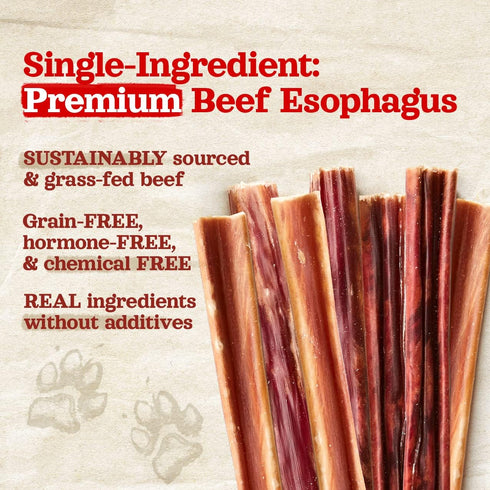 Natural Farm Gullet Sticks, 6 Inch, 25 Pack, Grain-Free, Preservative-Free, Fully Digestible Beef Esophagus