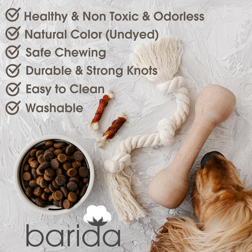 Barida Natural White Cotton Tough Rope Dog Toy, Non-Toxic Interactive Chew Toy for Medium Large Dogs