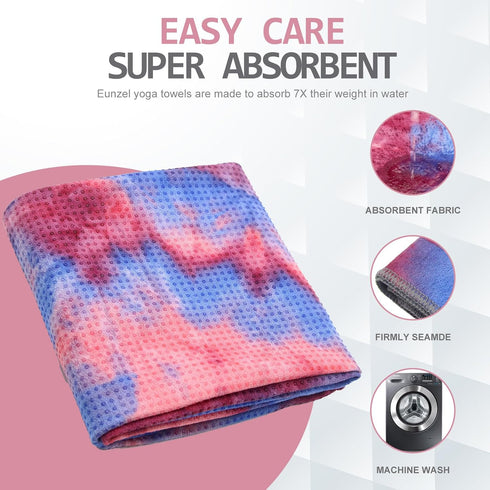Yoga Towel, Hot Yoga Mat Towel with Grip Dots, Sweat Absorbent Non-Slip for Hot Yoga, Pilates, 24" x 72"
