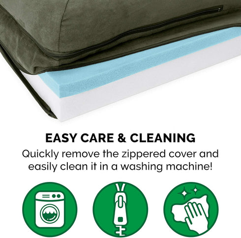 Furhaven Cooling Gel Dog Bed for Medium/Small Dogs, Removable Bolsters & Washable Cover, Two-Tone Plush Faux Fur, Dark