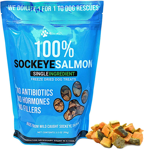Max and Neo Freeze Dried Wild Caught Sockeye Salmon Dog Treats: Single Ingredient, Human Grade, 1 for 1 Donation