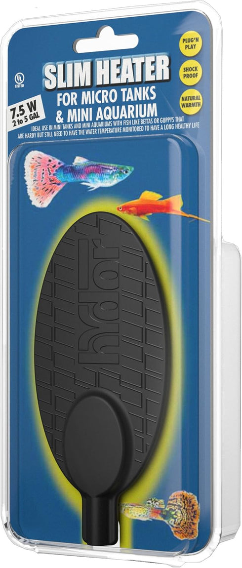 Hydor Betta Bowl Slim Fish Tank Heater, 7.5-watt, measures 5.4L x 2.5W inches oval, black; For tanks 2-5 gallons