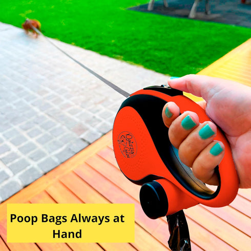 Dog Leash - Retractable Leash for Pets, Puppies, Small and Medium Breeds. Tangle Free 16FT Extendable Leash for Dogs with Removable Poop Bag Dispenser & 2 rolls of bags. (RED, MEDIUM)