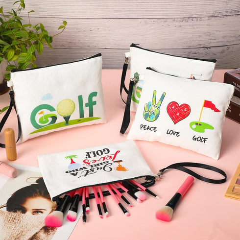 Kacctyen 4 Pieces Golf Gifts - Lady Golf Cosmetic Bags, Inspirational Pouch Zipper Wallet for Women Golf Lover